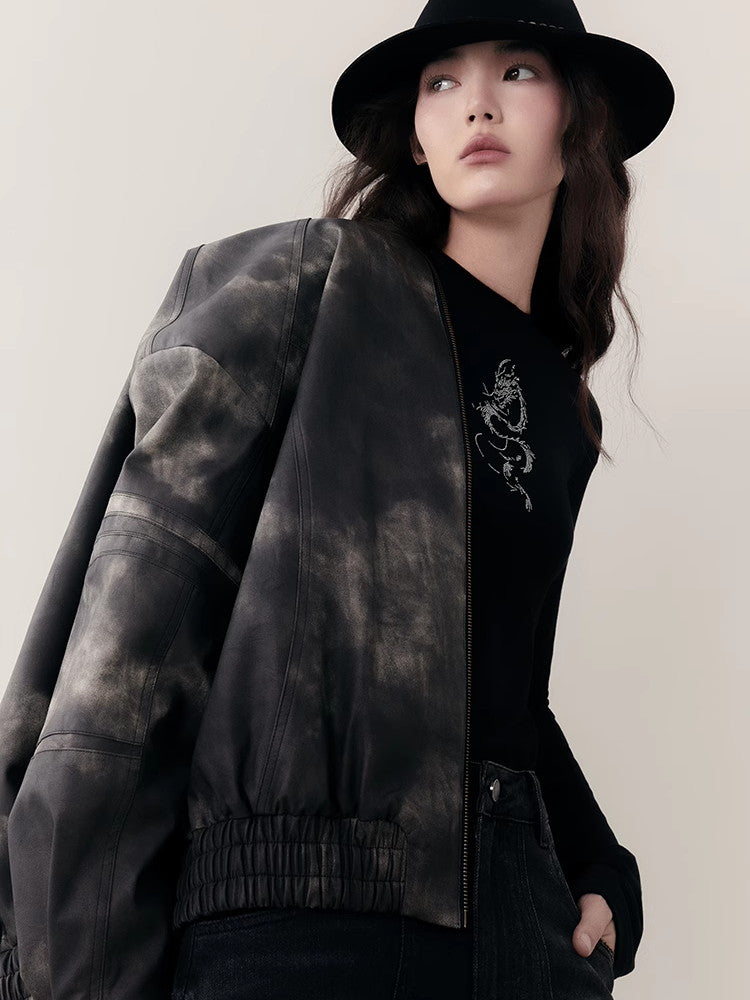 Speckte Krawatten-Dye-Leder-Retro-Vintage-Jacke