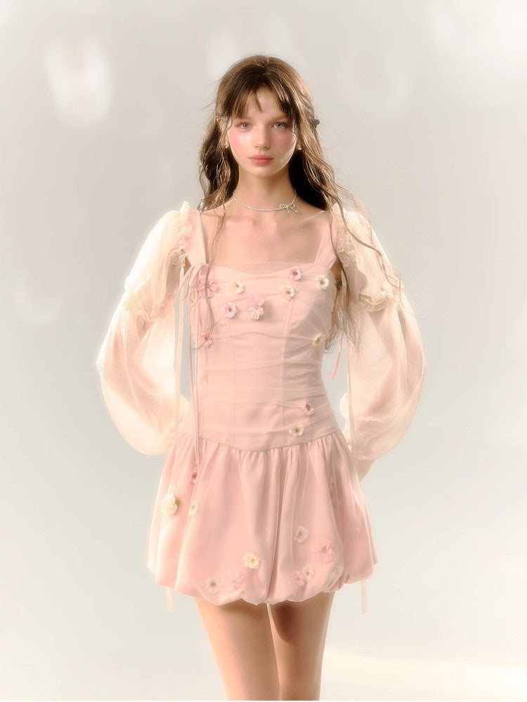 Long-Sleeve Lace Sheer Ballon Bolero