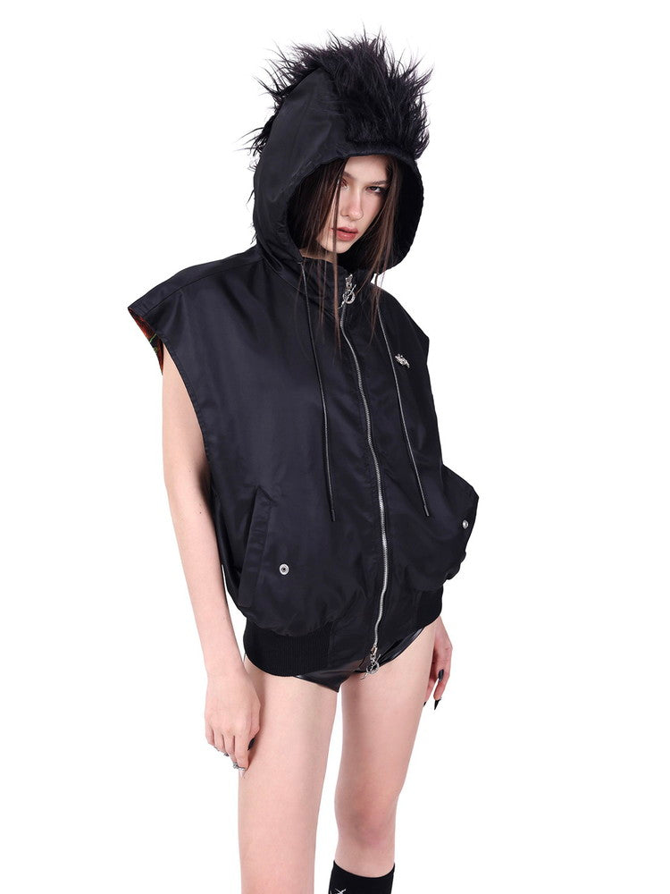 Unisex Reversible Fur Hoodie Double-Zip Vest
