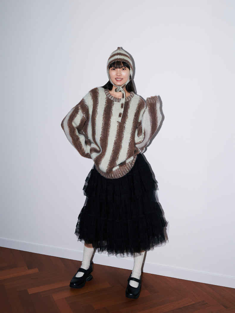 Stripe Border Strick Retro Tops & Hut