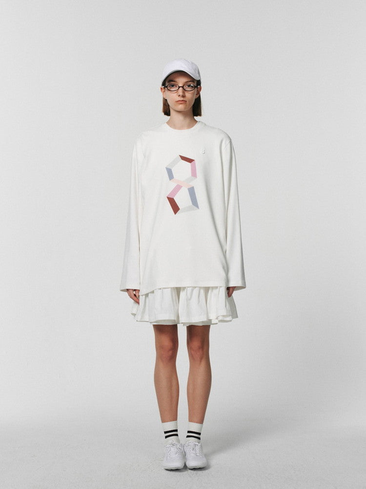 대형 간단한 그래픽 승무원 긴 T- 셔츠