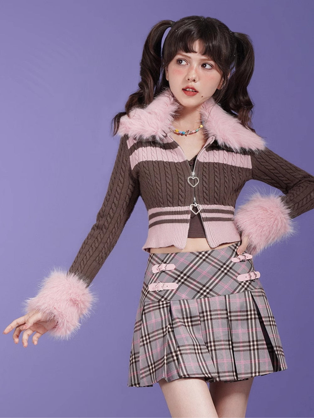 Abnehmbarer Fur-Retro-Retro-Grenze-Doppel-Zip-Strick