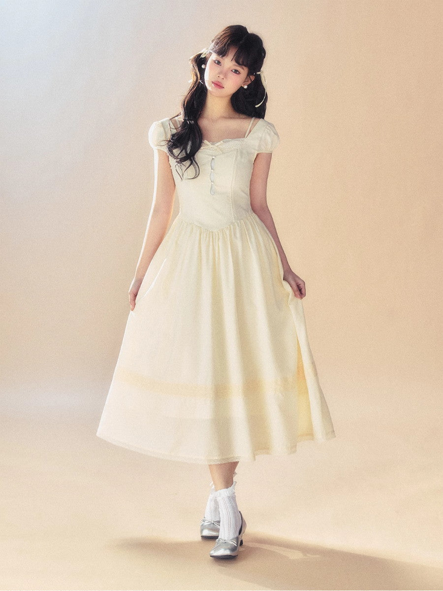 Girly à col carré bouffée à manches bouffées