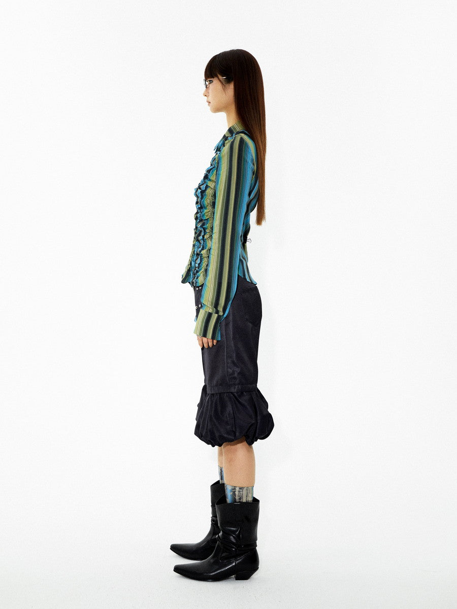 Stripe Colorfer Frill Ruffle Nichi Wunderschöne Bluse