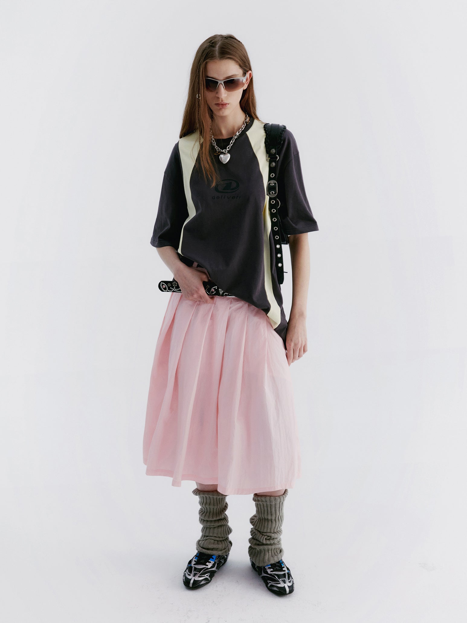 Plis évasé naturel simple skirt long