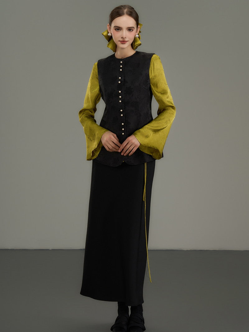 Plain Simple Flare Retro High-Waist Long-Skirt