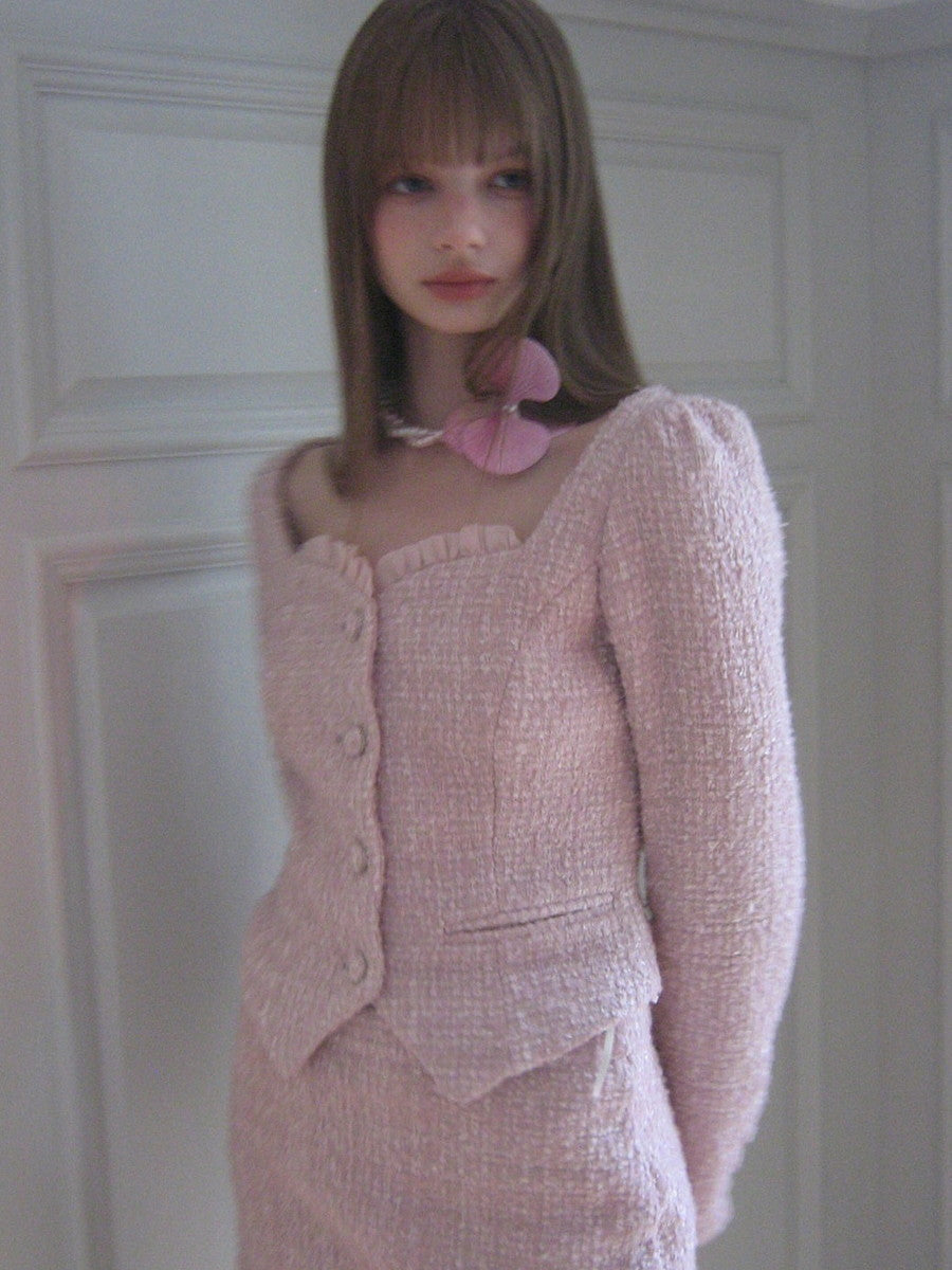 Tweed Feminine Setup-Anzug Slim Jacket & Minirocke