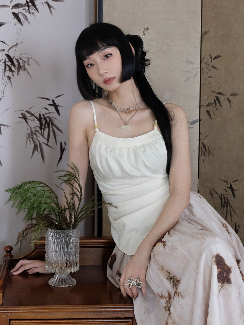 꽃 자수 비대칭 레트로 슬림은 카미솔을 수집합니다