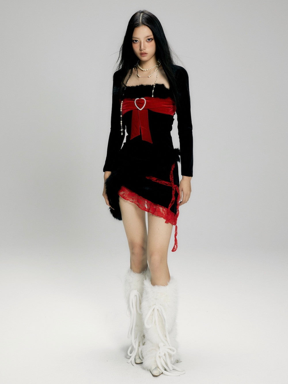 Camisole&Skirt Asymmetry Fur Bijou Heart Nichi Sexy Set-Up