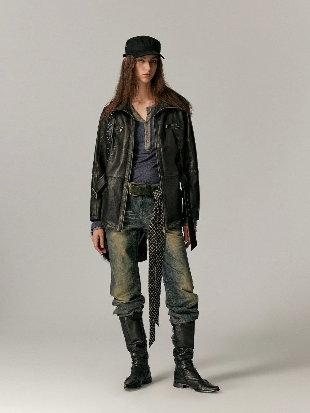 Smooth Vintage Stand-Collar Cool Loose Leather-Jacket