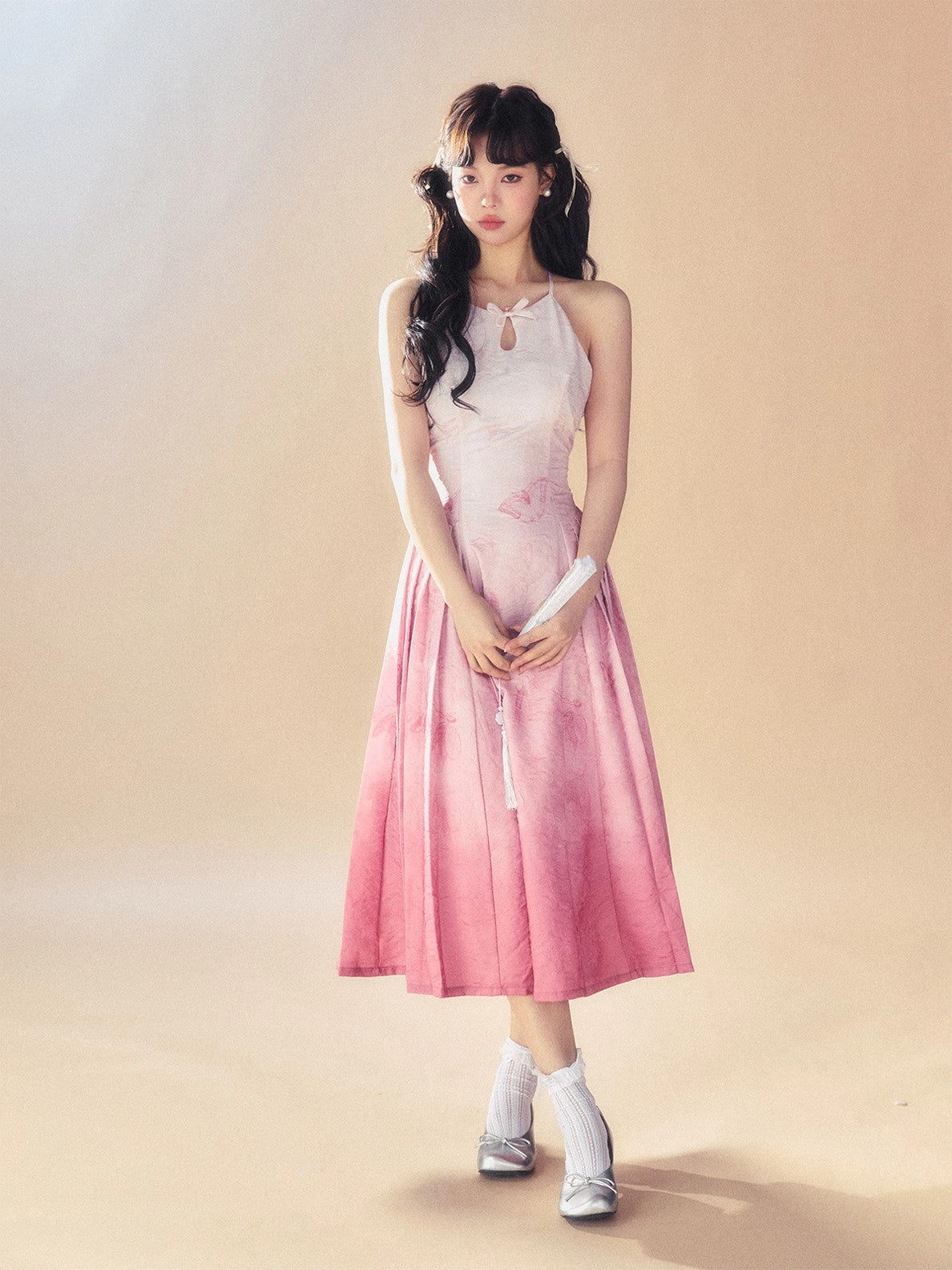 Gradation Back-Open Camisole Sexy Ribbon Summer One-Piece