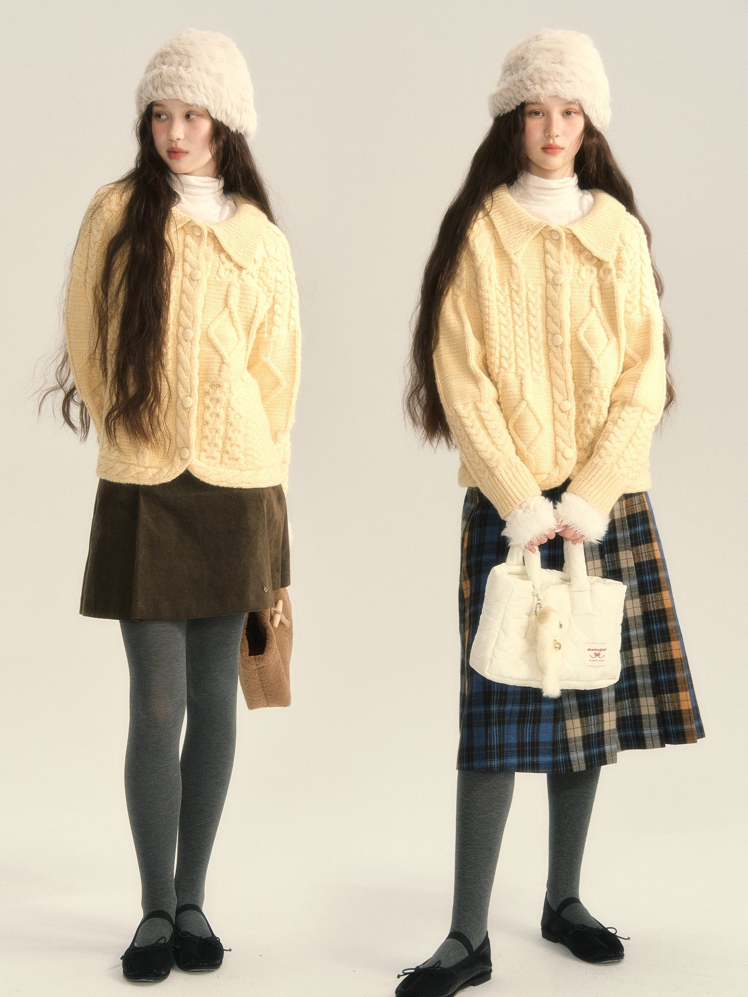 Button Retro Polo-Neck Cardigan Cable-Knit