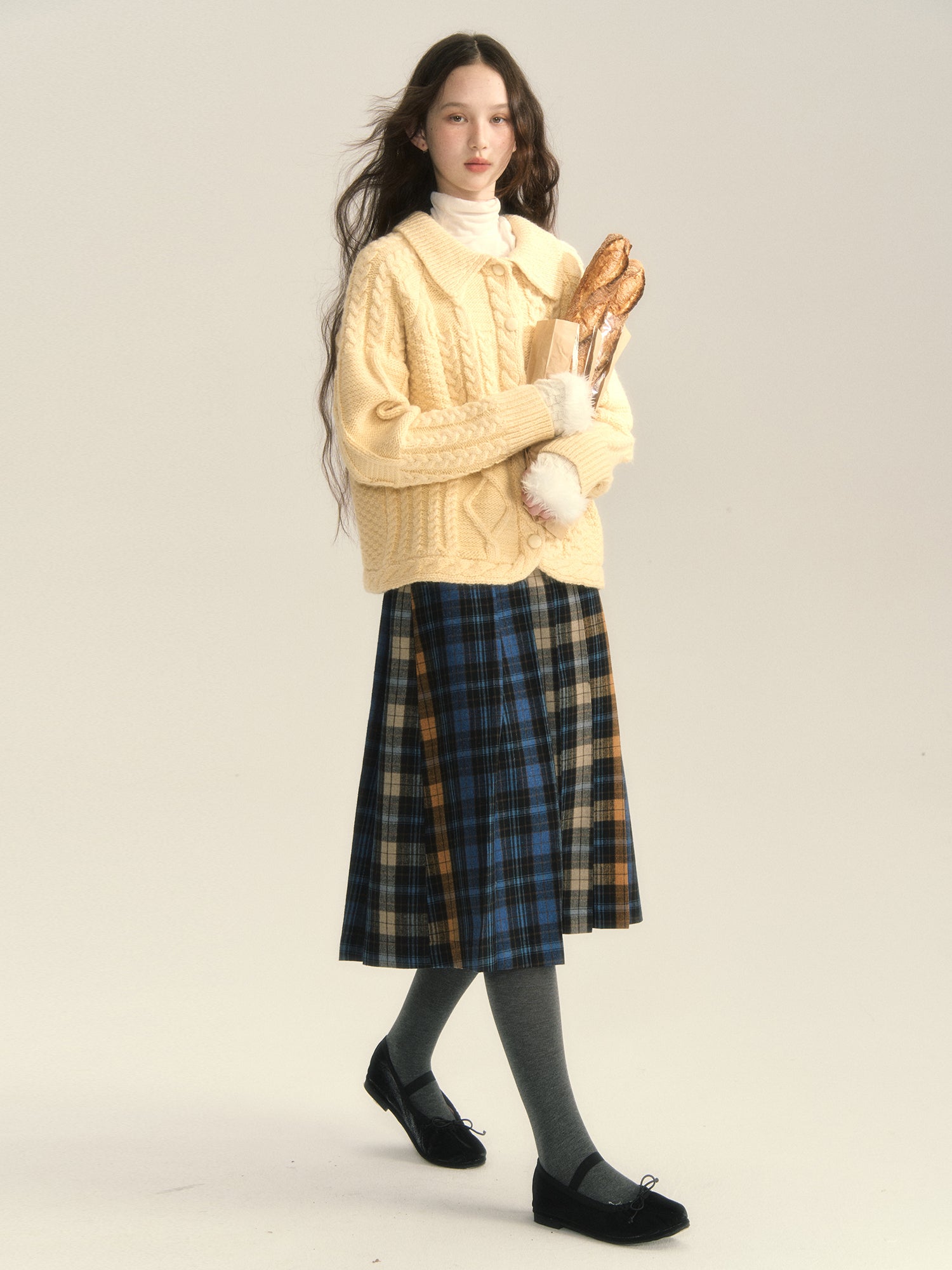 Button Retro Polo-Neck Cardigan Cable-Knit