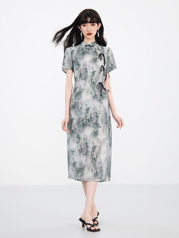 China Retro Ribbon Water-Color One-Piece