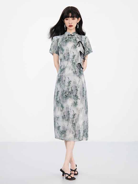 China Retro Ribbon Water-Color One-Piece