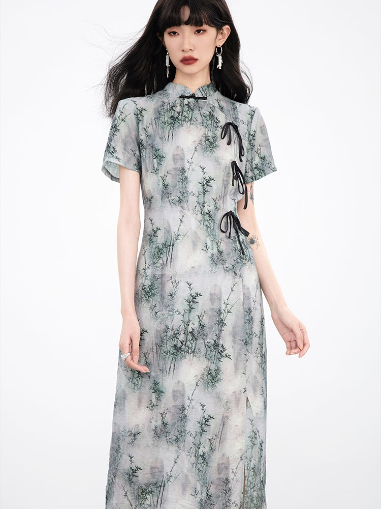 China Retro Ribbon Water-Color One-Piece