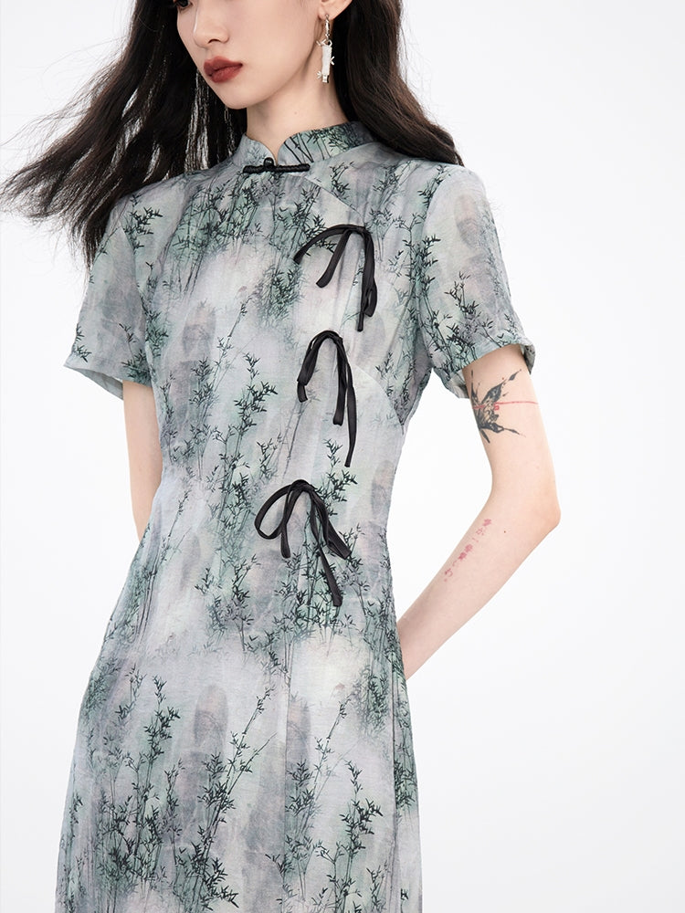 China Retro Ribbon Water-Color One-Piece