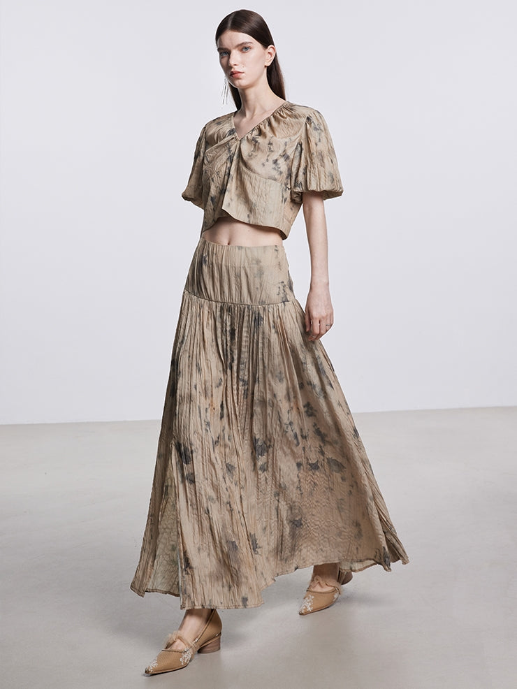 Tie-Dye Gather Chic Blouse & Long-Skirt