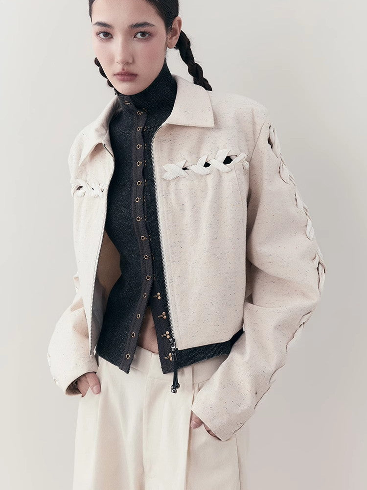 Chic Braid Cute Set-Up Zip Natural Jacket&Skirt