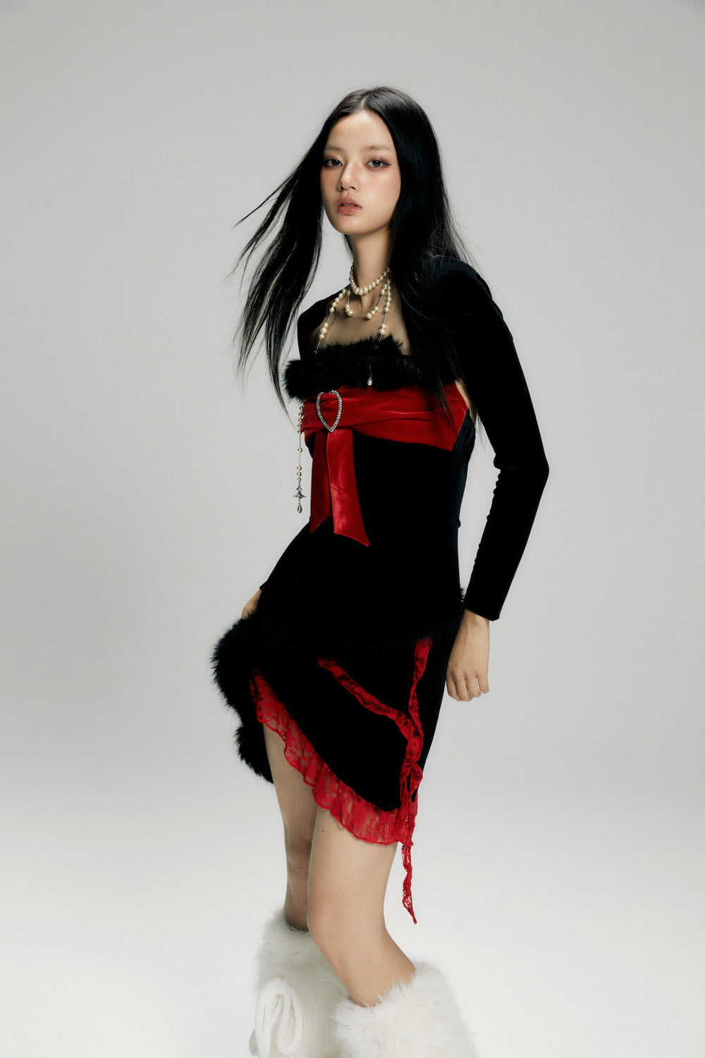 Camisole&Skirt Asymmetry Fur Bijou Heart Nichi Sexy Set-Up