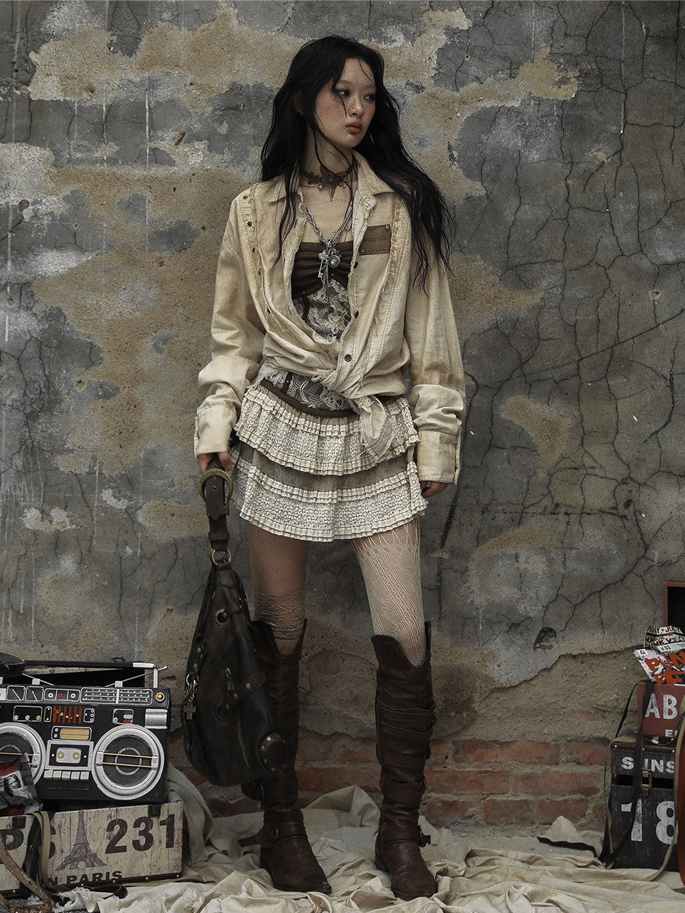 Ovresize Studs Vintage Watashed Shirt
