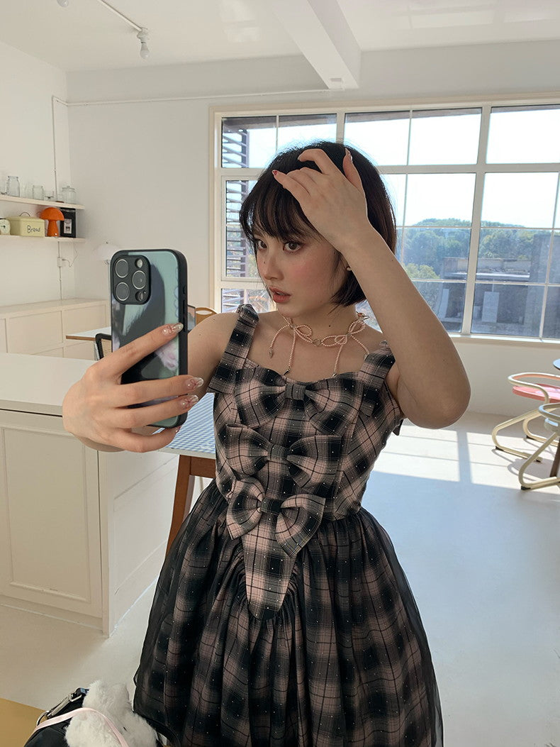 Ribbon Gilry Ciffon No-Sleeve Short One-Piece