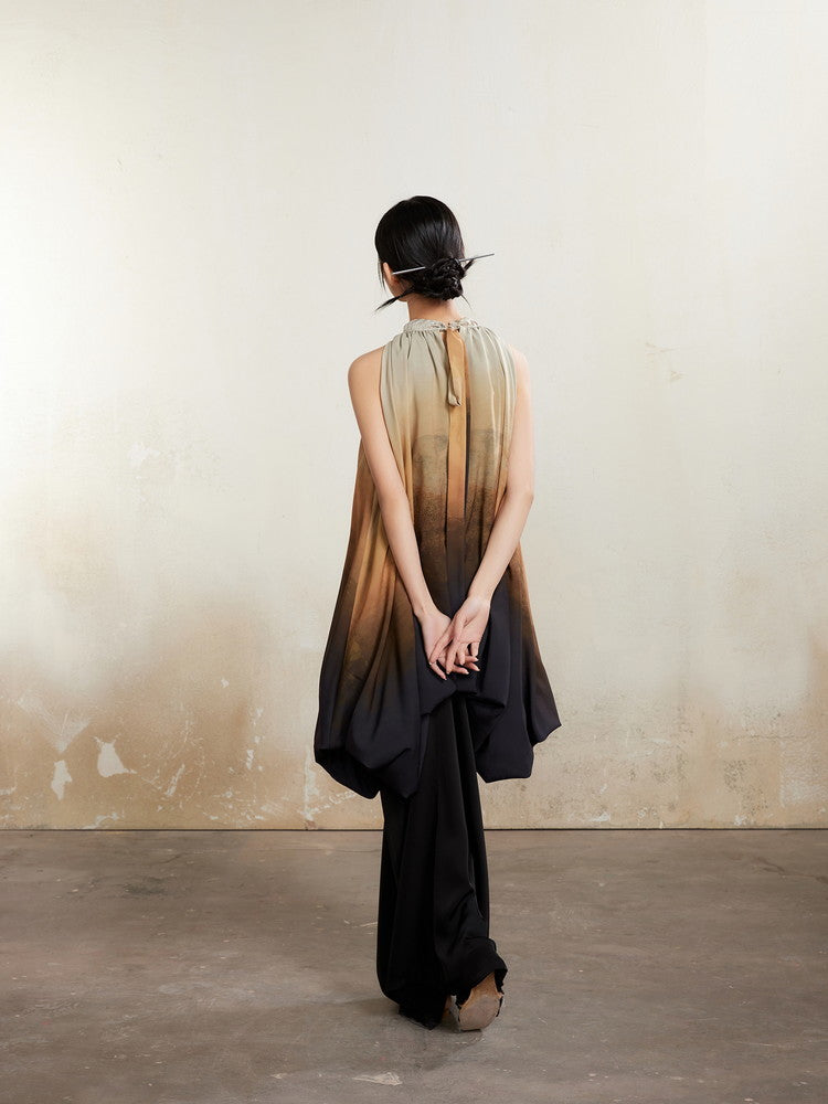 Set-Up Nichi Drape Flare No-Sleeve Gradation Blouse&Long-Skirt