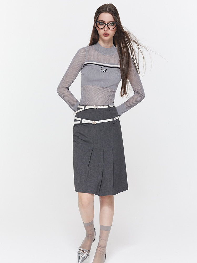 Sheer Mesh Nichi Tight Box-Pleats knit&Skirt