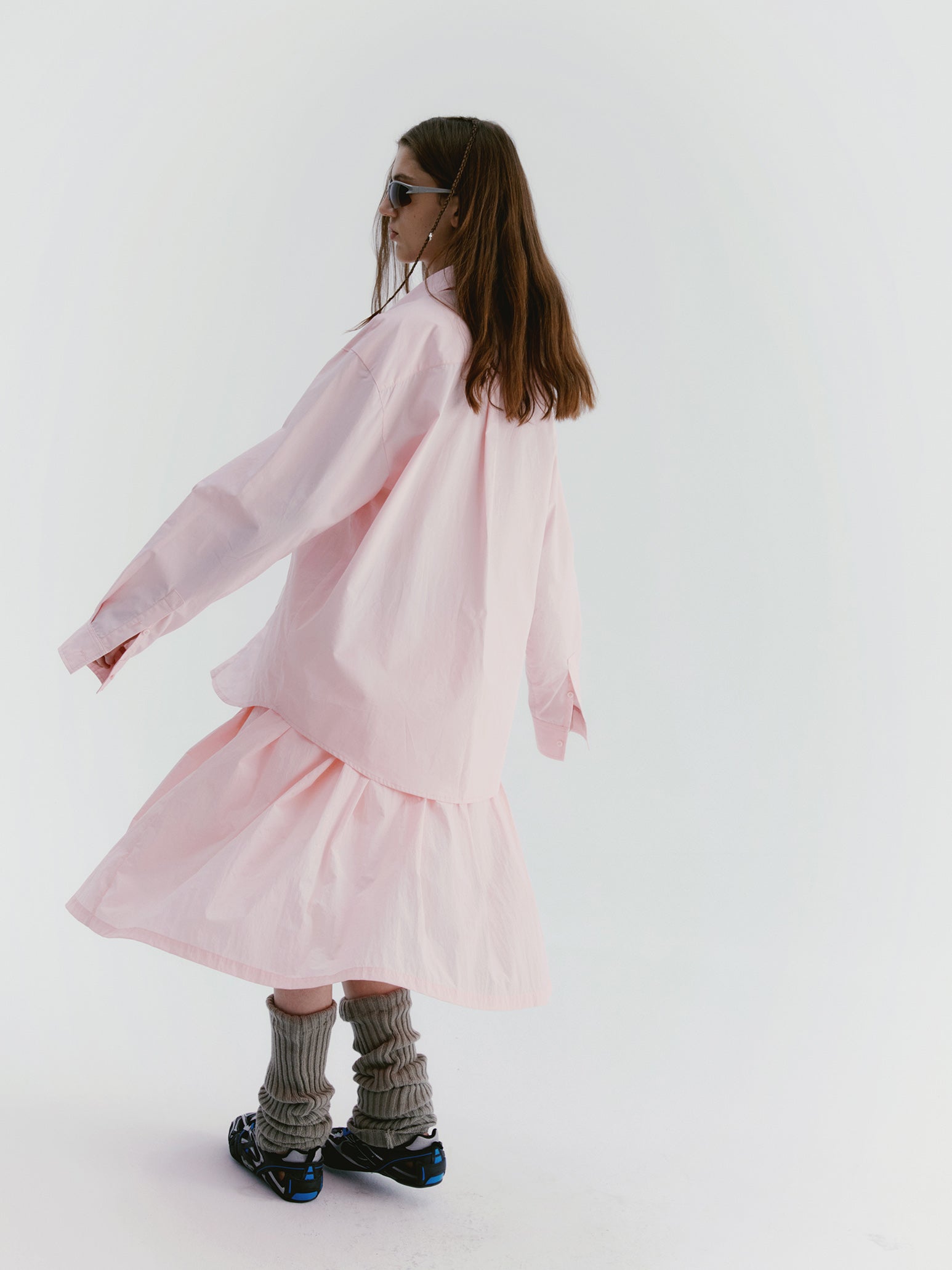 Plis évasé naturel simple skirt long