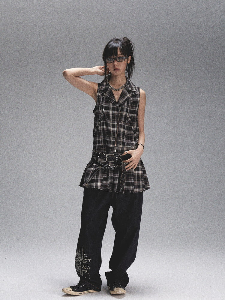 Checked Girly Retro Pkeats No-Sleeve Dress