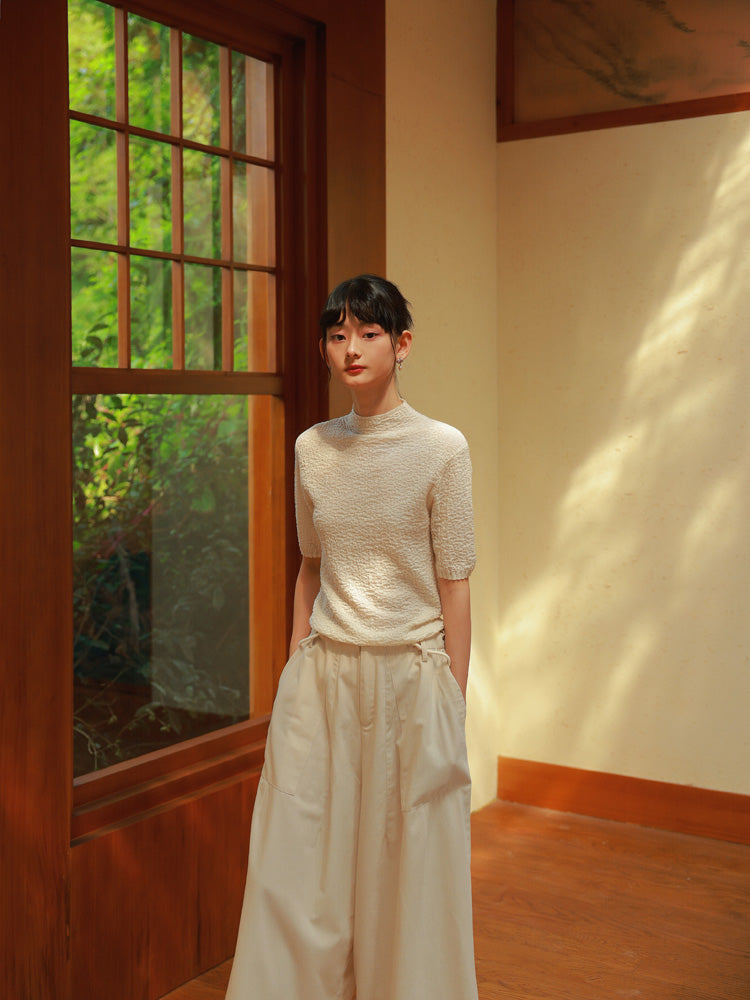 Unevenness Simple Bottle-Neck Relax Natural Knit