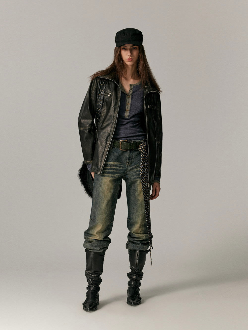Smooth Vintage Stand-Collar Cool Loose Leather-Jacket