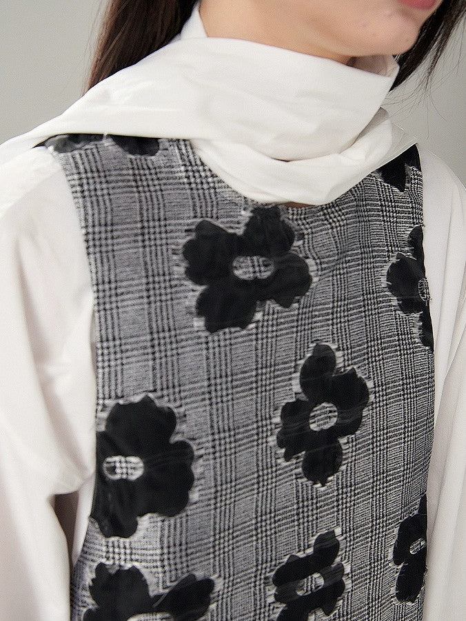 Checked Girly Rack No-Ärmer Blumenmonoton ein Stückschichtiger