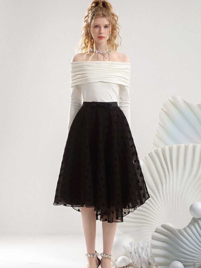 Femineine Off-Shoulder Chic Ciffon Cutsew & Spitzen-Röcke
