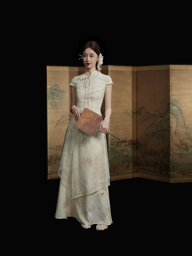 Tie-Dye China Ciffon Long Lace Dress