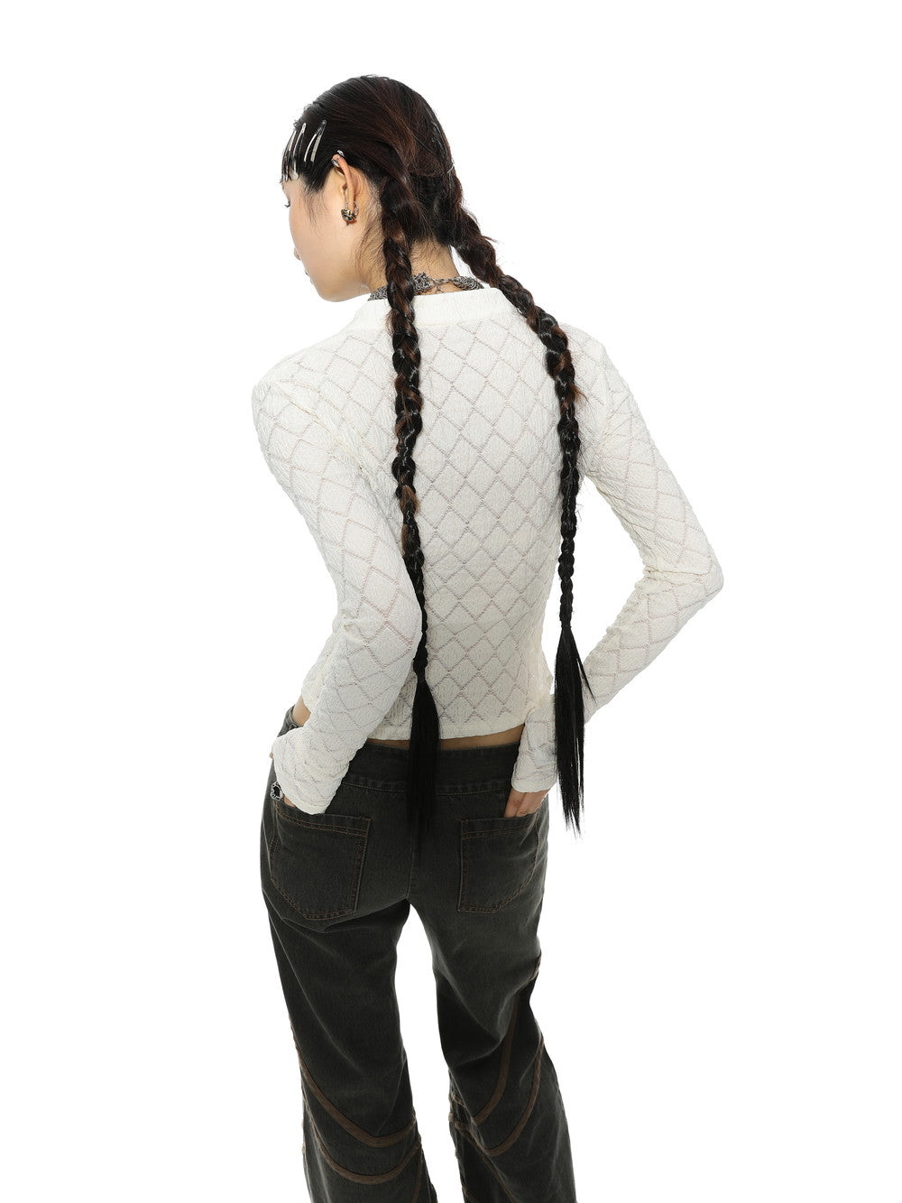 Mao-Collar Cropped Tight Thin Knit