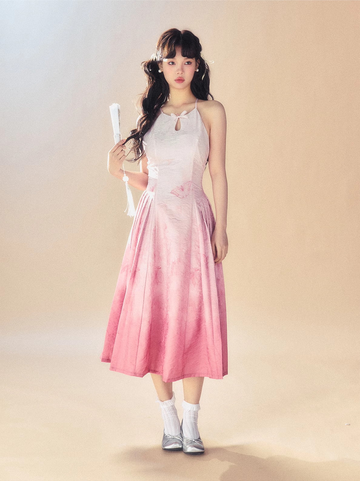 Gradation Back-Open Camisole Sexy Ribbon Summer One-Piece