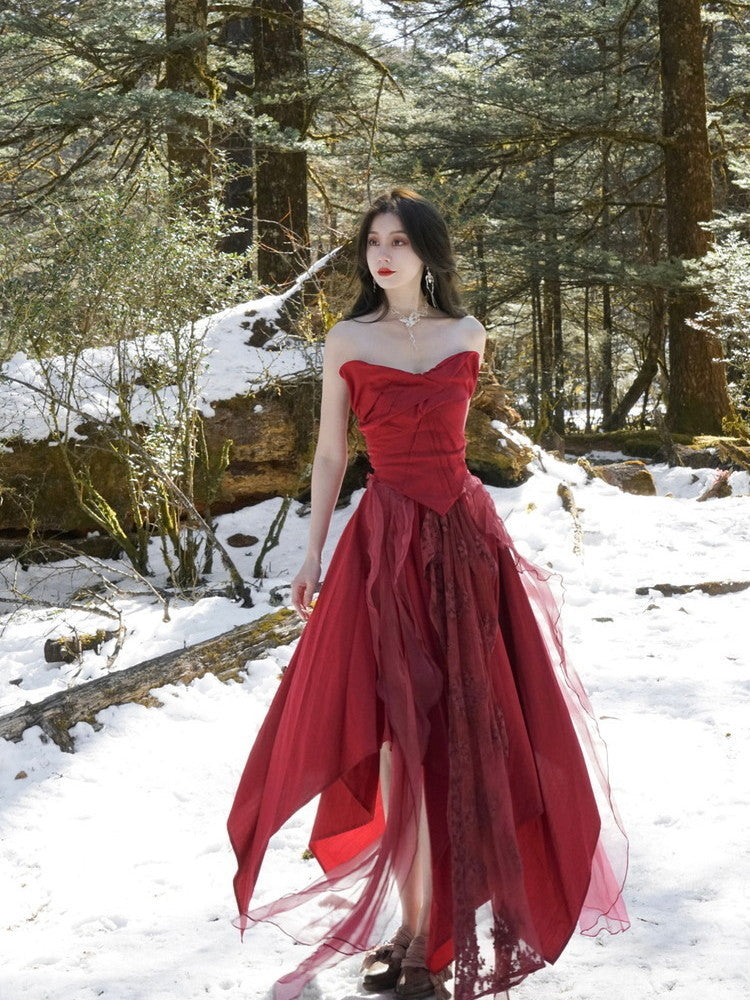 Set-Up Cicid Ciffon Chic Bare-Top Tops&Long-Skirt