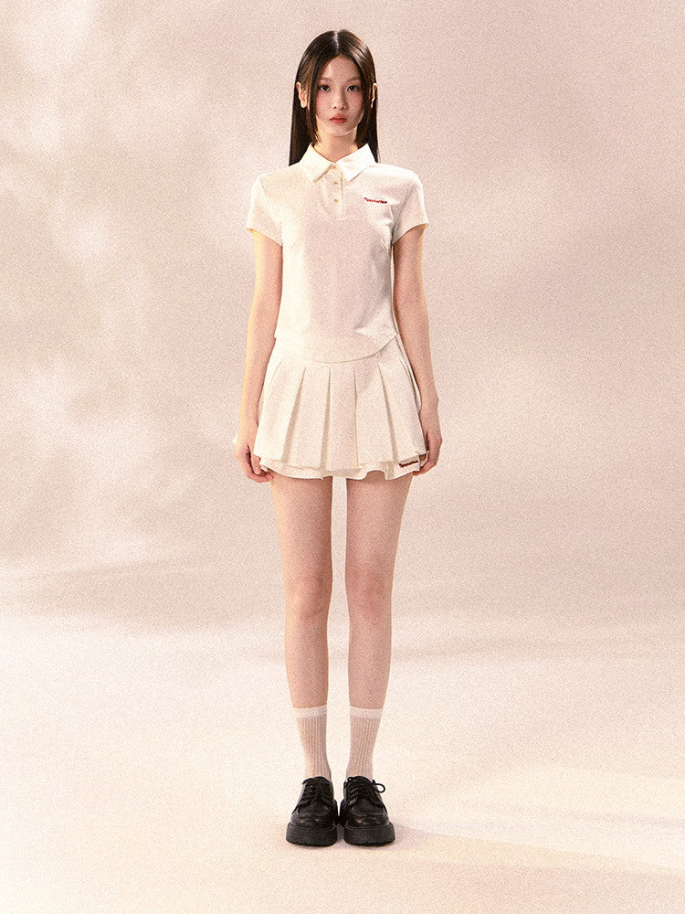 Set-Up Sports Casual Simple Pleats Polo-Shirt&Mini-Skirt