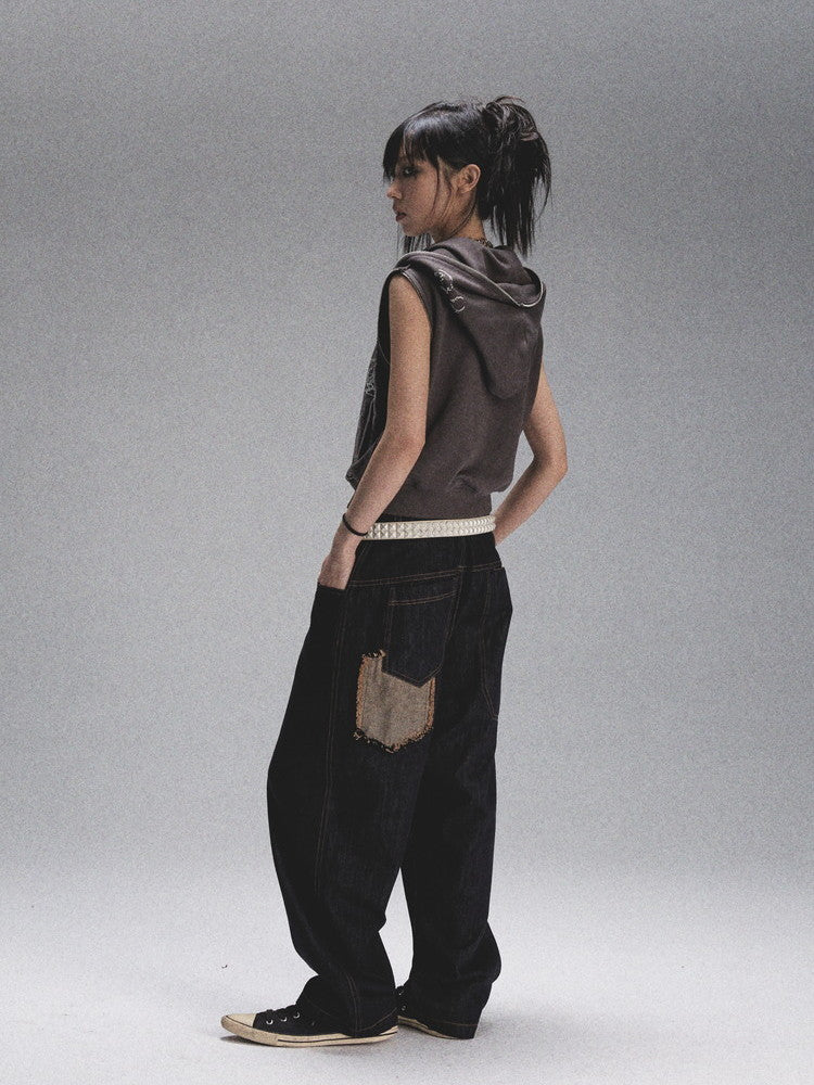 Print Denim Loose Casual Wide-Leg Pants
