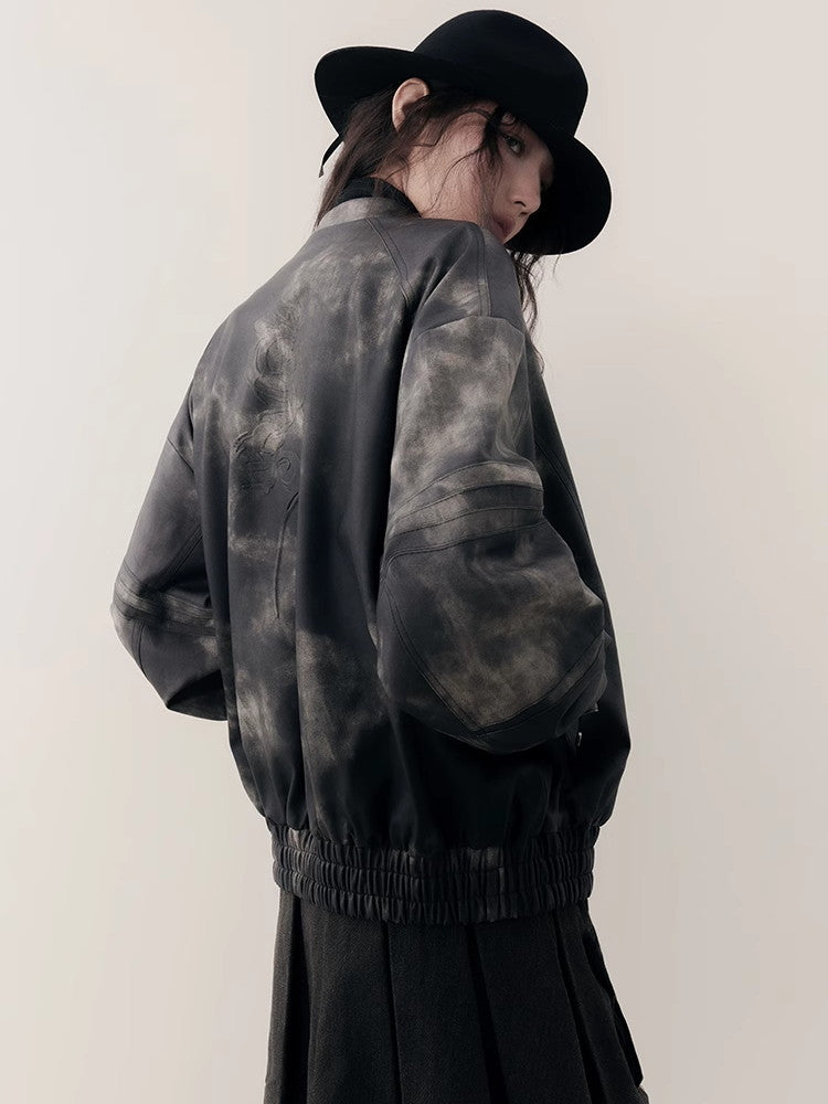 Speckte Krawatten-Dye-Leder-Retro-Vintage-Jacke