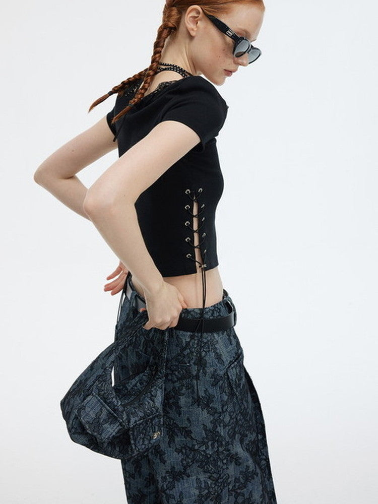 Small Denim Embroidery Flower Bag