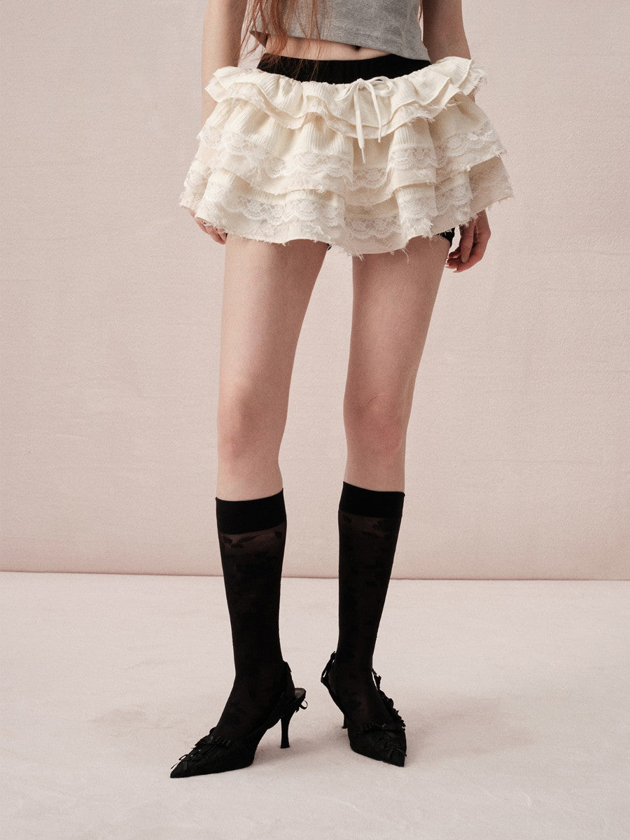 Tiered Lace Feminine Short Frill Mini-Skirt