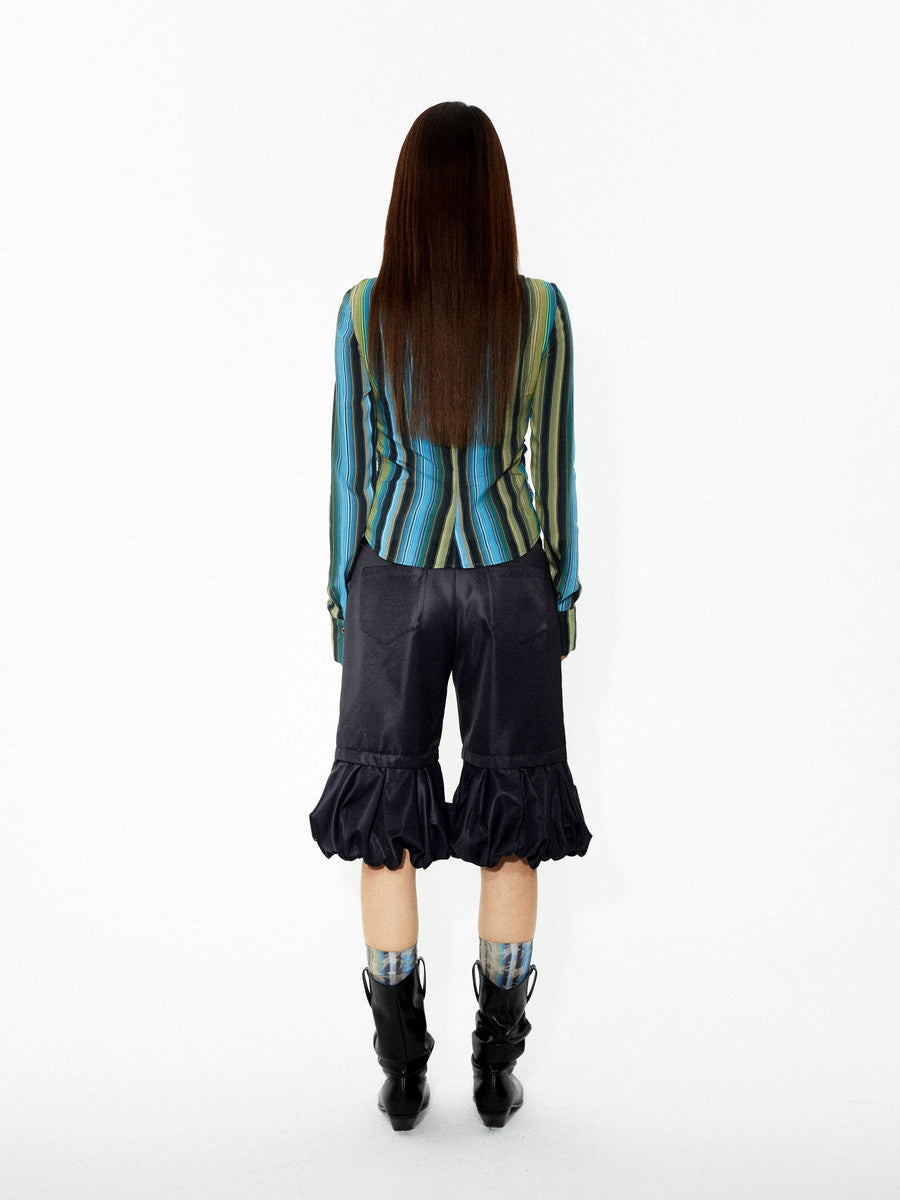 Stripe Colorfer Frill Ruffle Nichi Wunderschöne Bluse