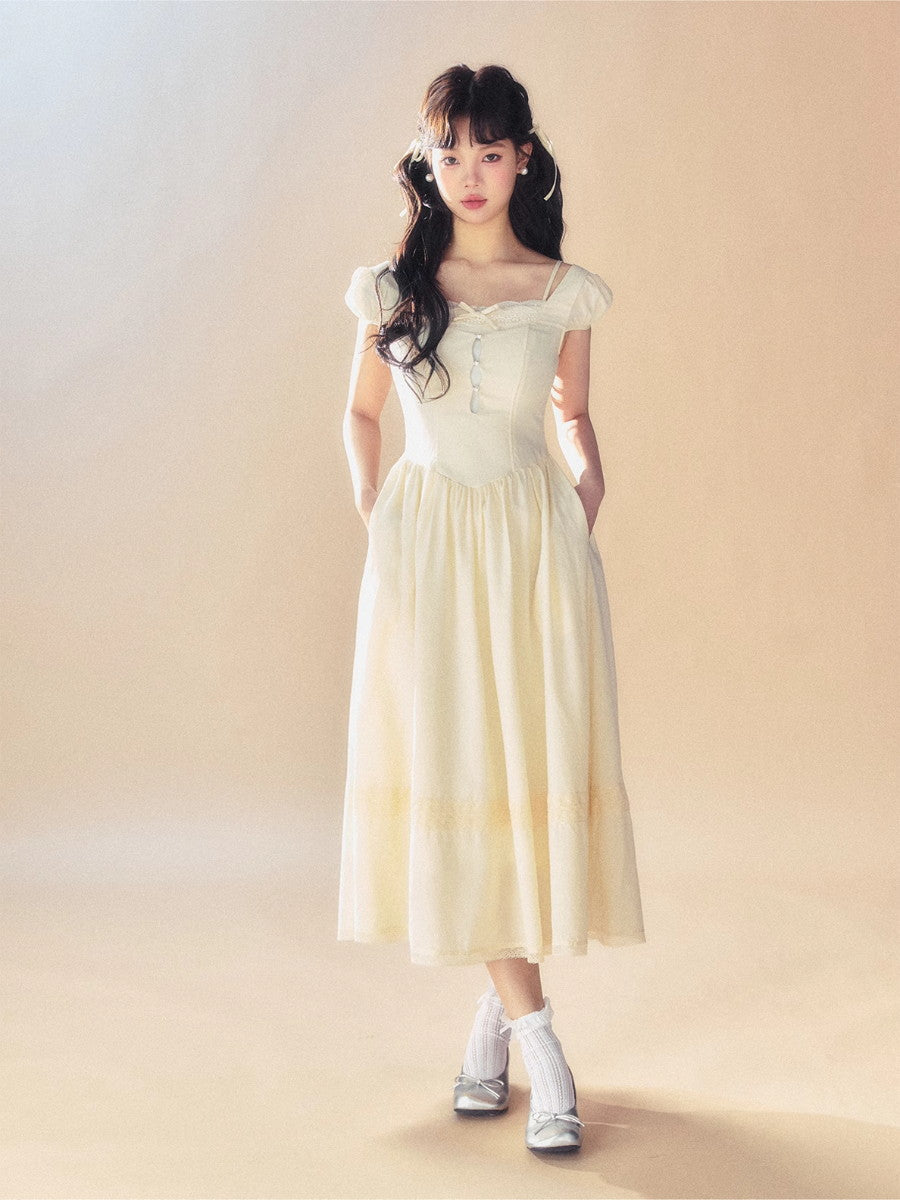 Girly à col carré bouffée à manches bouffées