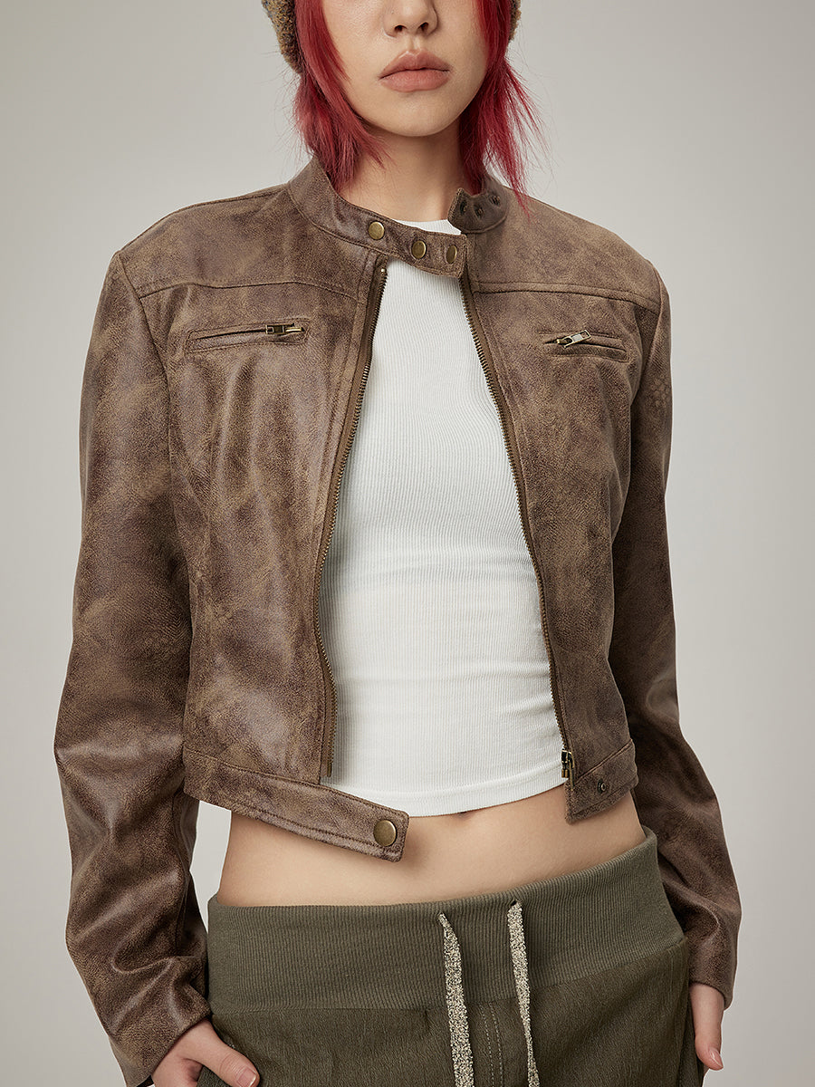 가죽 쿨 쇼트 슬림 재킷