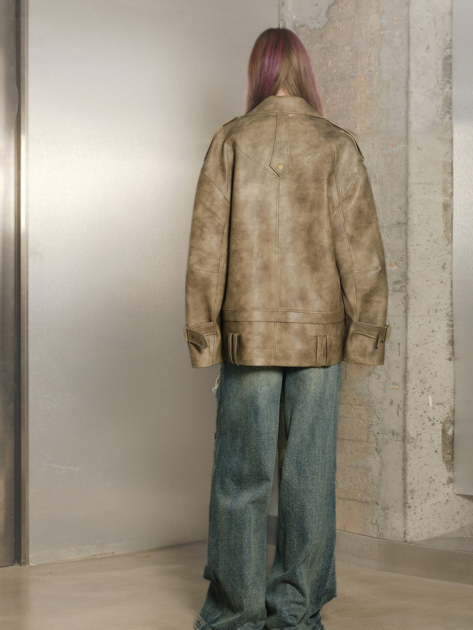 Tie-Dye Leather Oversize Handsome Jacket