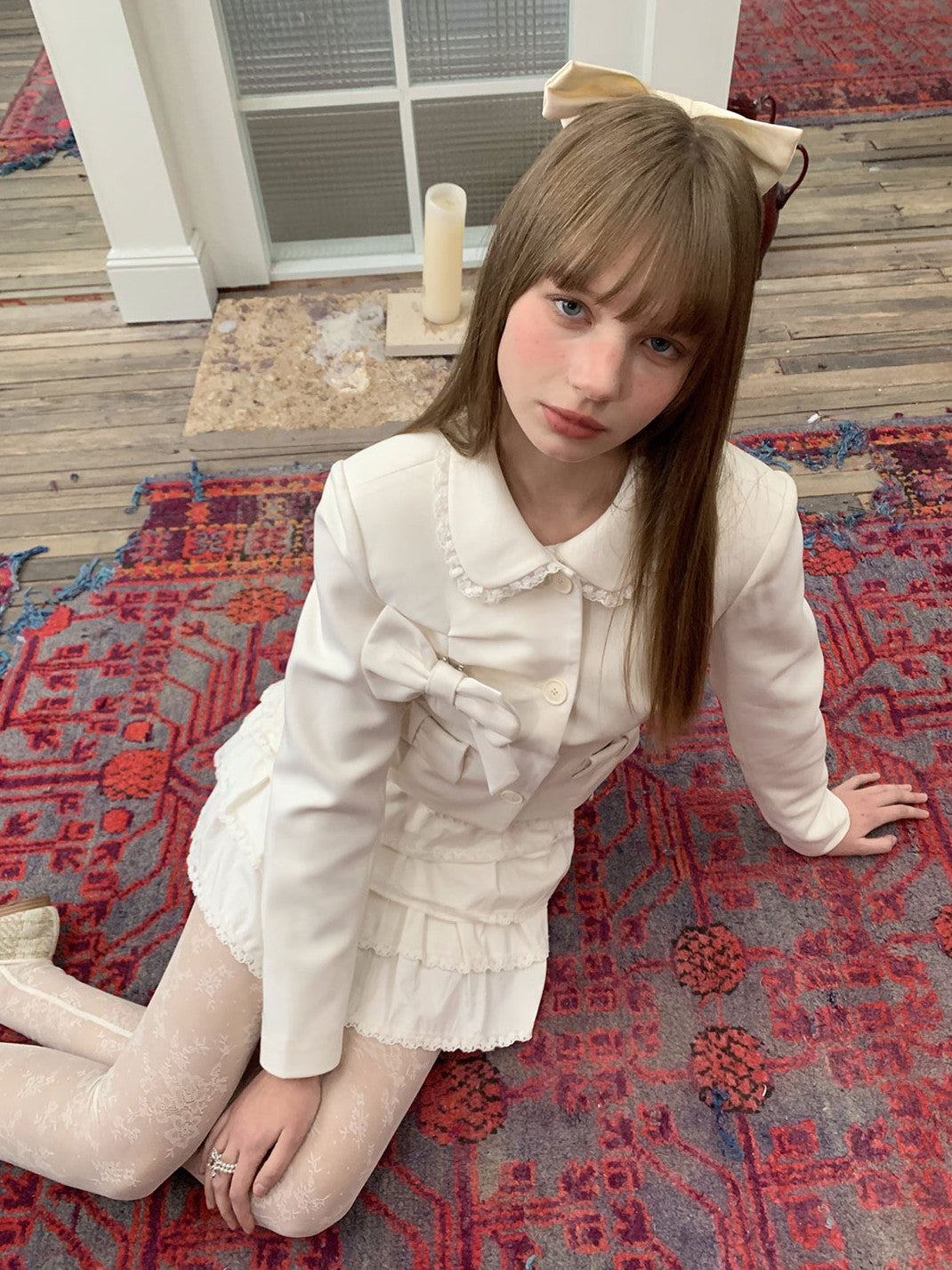 Ribbon Frill Girly Sweet Cute Plain Jacket