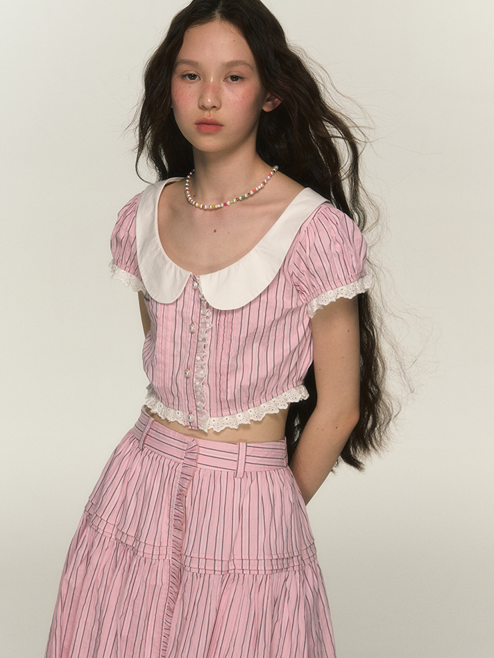 Streifenspitze Retro Girly Bluse & Rock