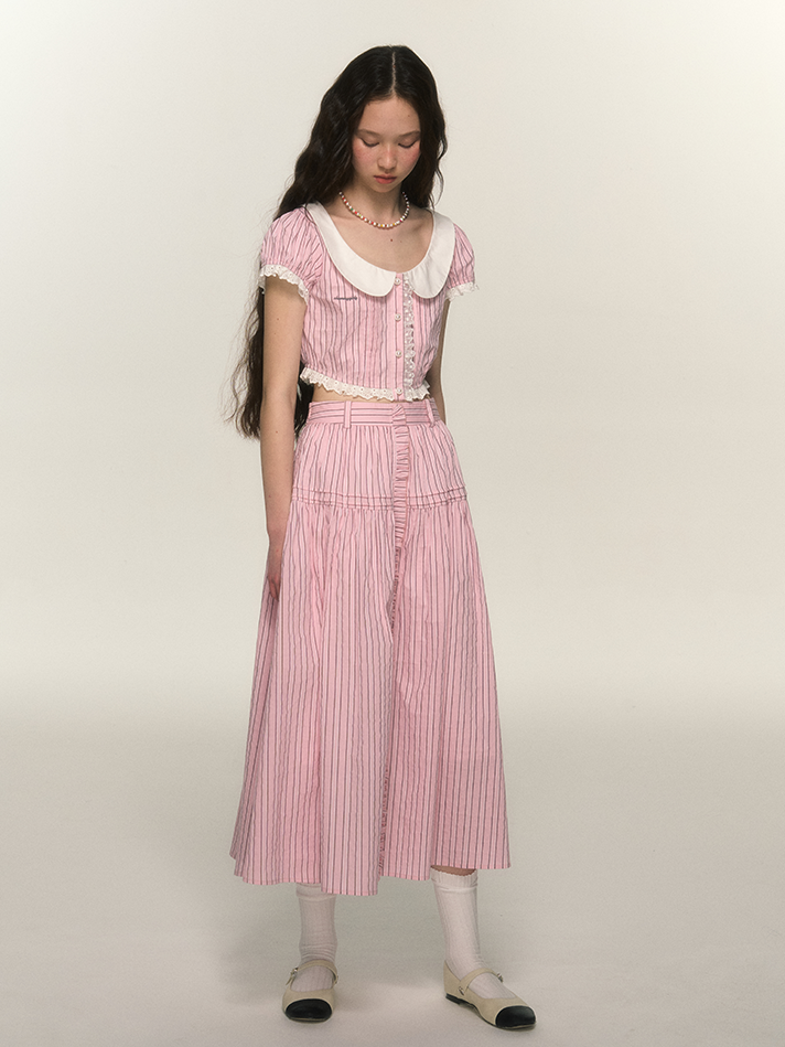 Streifenspitze Retro Girly Bluse & Rock